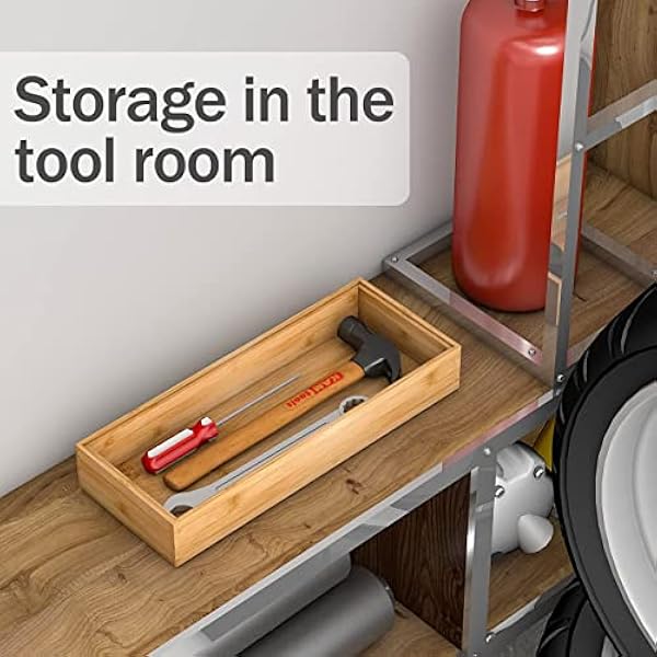 Förvaringslåda i bambu – kök badrum skrivbord trä stapelbar bricka 38 x 15 x 6 cm